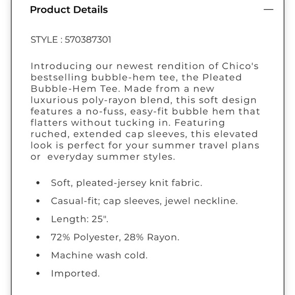🌺 3/$30| Chico’s Pleated Bubble Hem Top - Picture 9 of 9